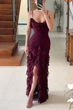 Sexy Mermaid Spaghetti Straps Ankle Length Chiffon Classy Evening Dress Classy Prom Dress