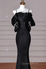 Sexy Mermaid Spaghetti Straps Black Long Formal Dress Satin Evening Prom Dress