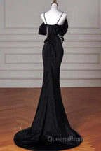 Sexy Mermaid Spaghetti Straps Black Long Formal Dress Satin Evening Prom Dress