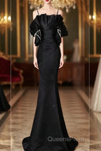 Sexy Mermaid Spaghetti Straps Black Long Formal Dress Satin Evening Prom Dress