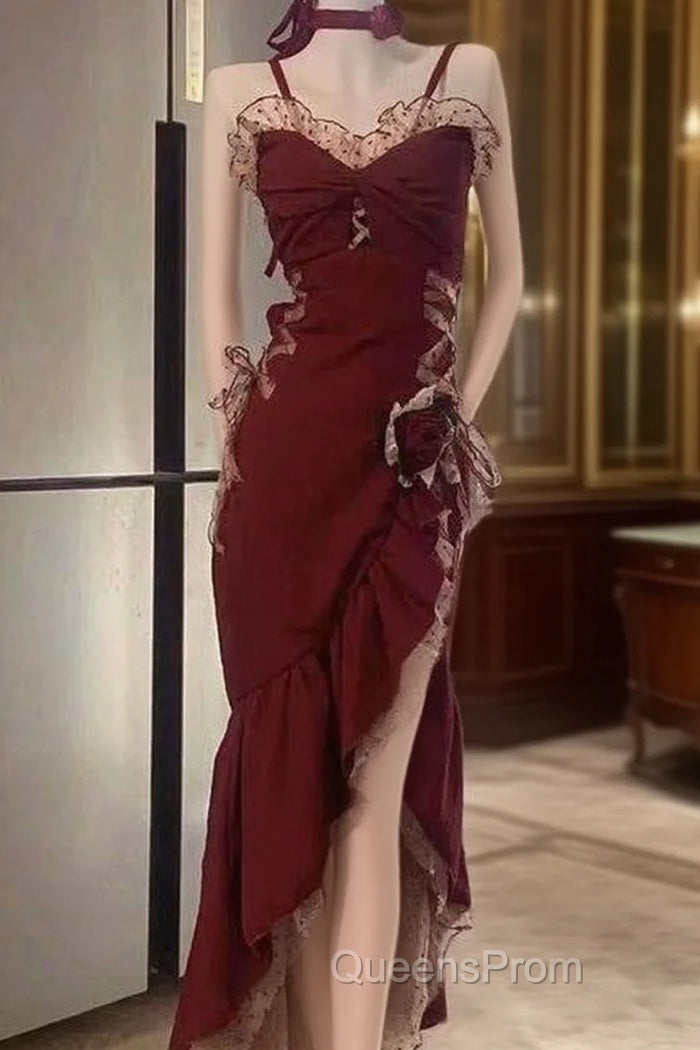 Sexy Mermaid Spaghetti Straps Burgundy Long Evening Dress Evening Prom Dress Main image