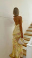 Sexy Mermaid Spaghetti Straps Floor Length Floral Yellow Chiffon Classy Evening Dress Classy Prom Dress