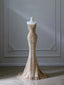 Pretty Mermaid Strapless Gold Sequin Beads Long Classy Prom Dress Classy Evening Dress