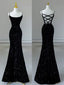 Sexy Mermaid Spaghetti Straps Sequin Black Long Classy Prom Dress