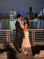 Sexy Mermaid Spaghetti Straps Sleeveless Lace Pink Classy Prom Dress Birthday Outfit