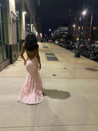 Sexy Mermaid Spaghetti Straps Sleeveless Lace Pink Classy Prom Dress Birthday Outfit