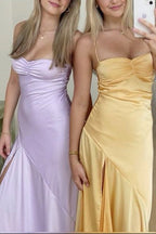Sexy Mermaid Spaghetti Straps Sleeveless Party Dress Yellow Classy Prom Dress