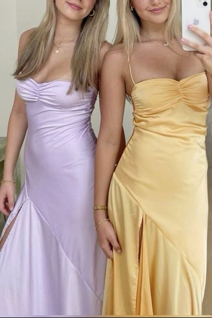 Sexy Mermaid Spaghetti Straps Sleeveless Party Dress Yellow Classy Prom Dress