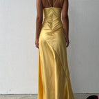 Sexy Mermaid Spaghetti Straps Sleeveless Party Dress Yellow Classy Prom Dress