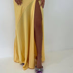 Sexy Mermaid Spaghetti Straps Sleeveless Party Dress Yellow Classy Prom Dress