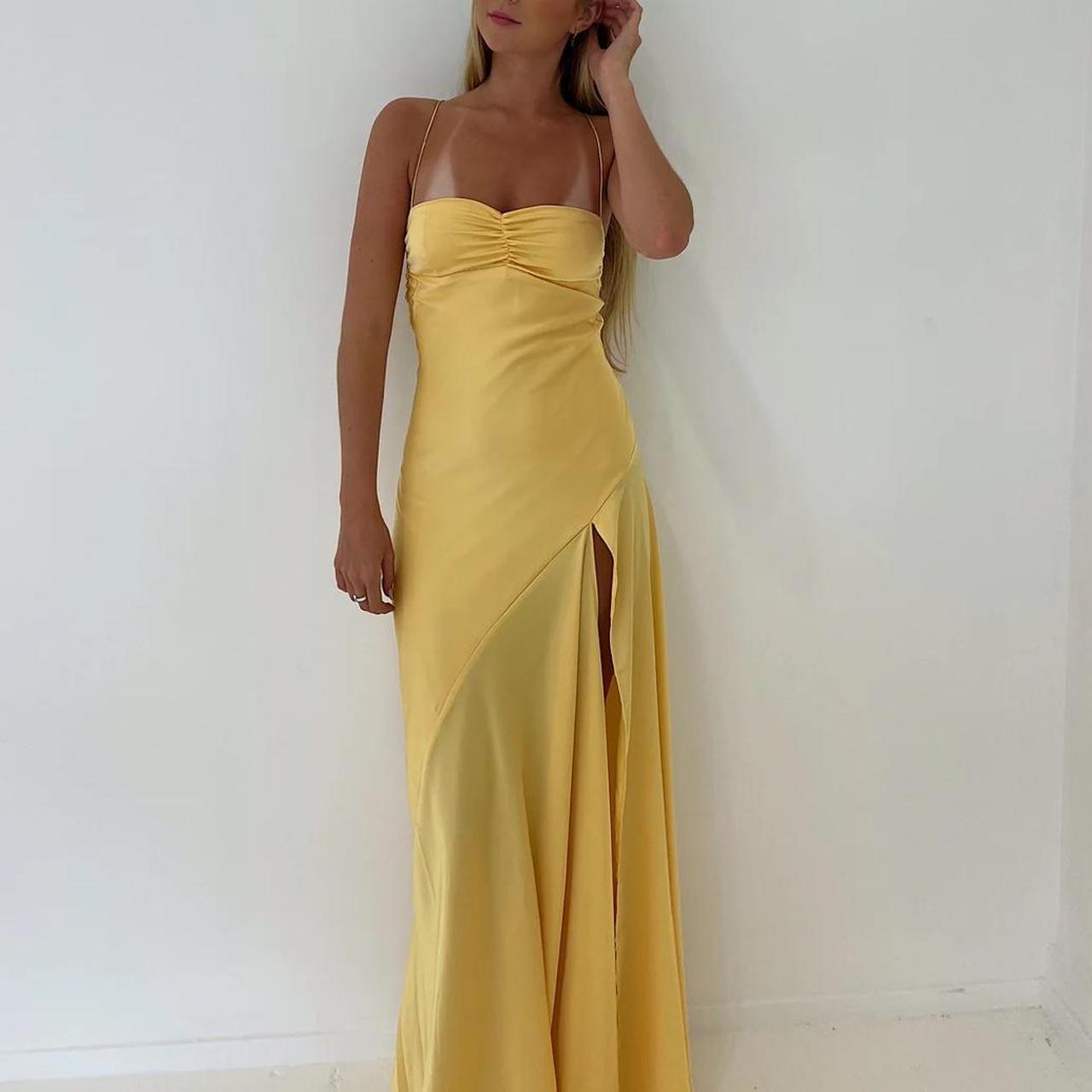 Sexy Mermaid Spaghetti Straps Sleeveless Party Dress Yellow Classy Prom Dress