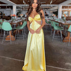 Sexy Mermaid Spaghetti Straps Yellow Classy Prom Dress 21Th Birthday Outfit