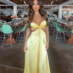 Sexy Mermaid Spaghetti Straps Yellow Classy Prom Dress 21Th Birthday Outfit