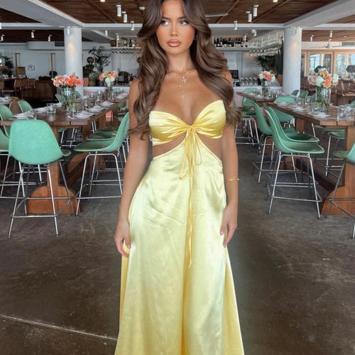 Sexy Mermaid Spaghetti Straps Yellow Classy Prom Dress 21Th Birthday Outfit