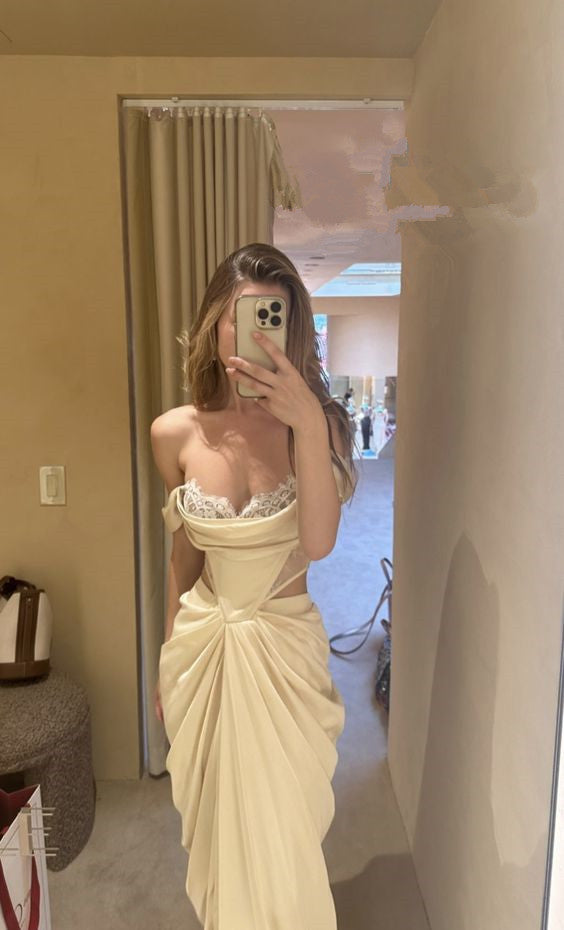 Sexy Mermaid Strapless Long Chiffon Classy Prom Dress Main image