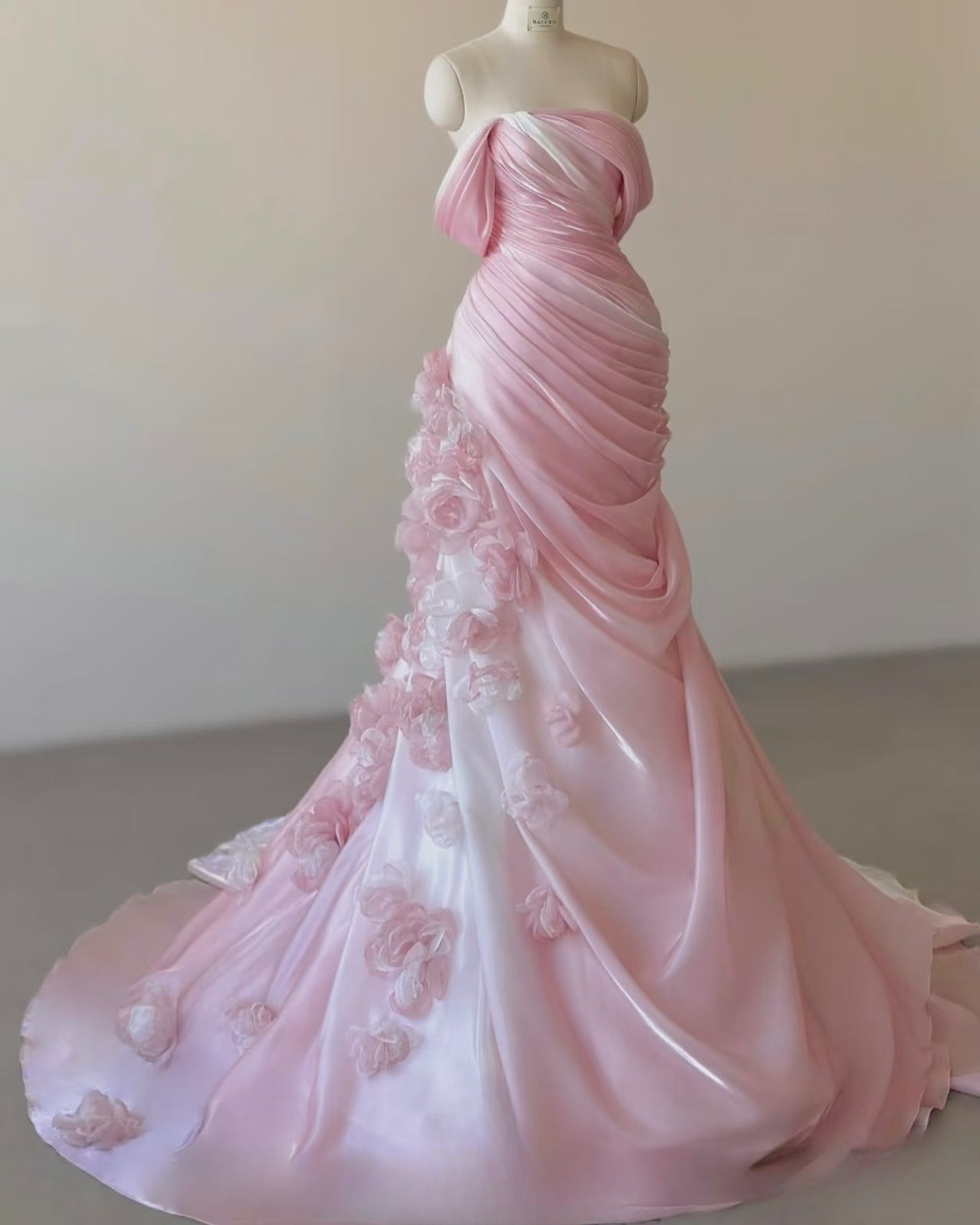 Sexy Mermaid Strapless Pink Long Floral Classy Prom Dress Party Dress Main image