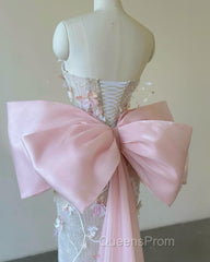 Sexy Mermaid Strapless Pink Sequin Long Floral Evening Prom Dress Party Dress