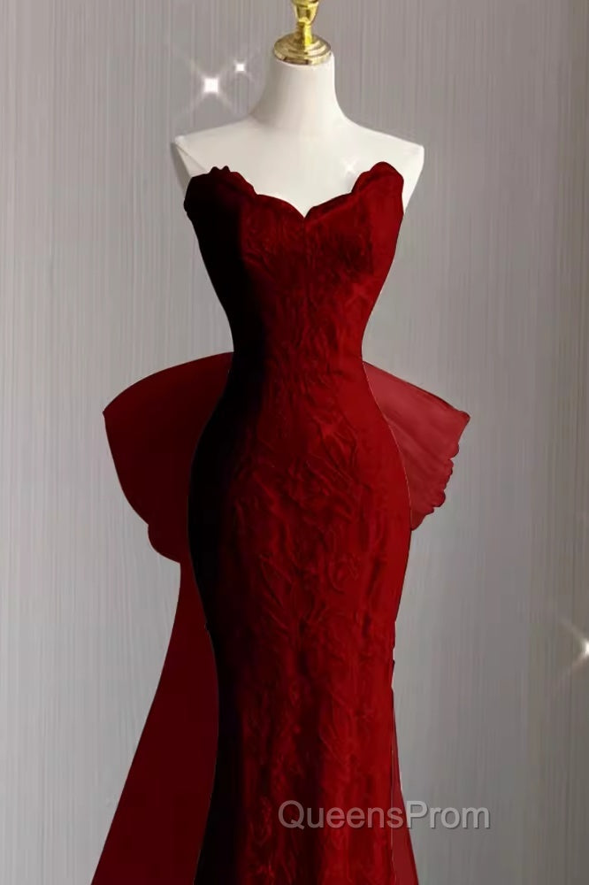 Sexy Mermaid Strapless Red Lace Long Evening Prom Dress Secondary image