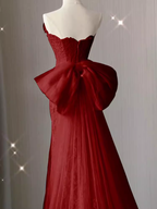 Sexy Mermaid Strapless Red Lace Long Classy Prom Dress