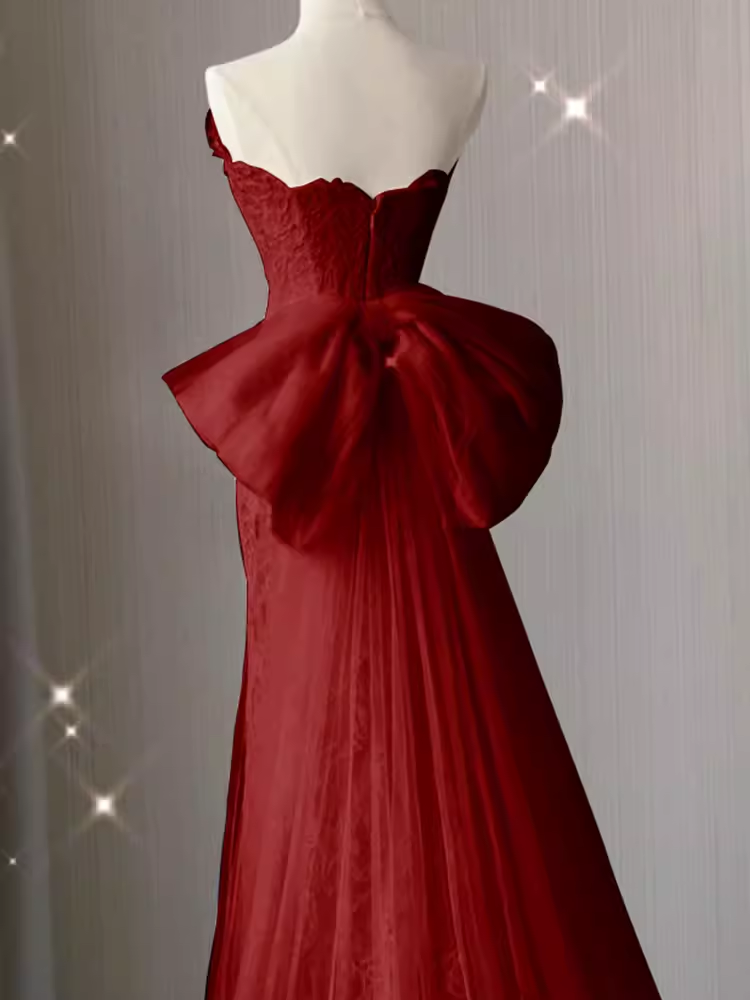 Sexy Mermaid Strapless Red Lace Long Classy Prom Dress