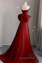 Sexy Mermaid Strapless Red Lace Long Evening Prom Dress