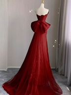 Sexy Mermaid Strapless Red Lace Long Classy Prom Dress
