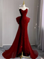 Sexy Mermaid Strapless Red Lace Long Classy Prom Dress