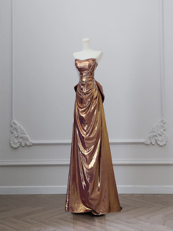 Sexy Mermaid Strapless Sequin Brown Long Classy Prom Dress Secondary image