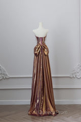 Sexy Mermaid Strapless Sequin Brown Long Evening Prom Dress