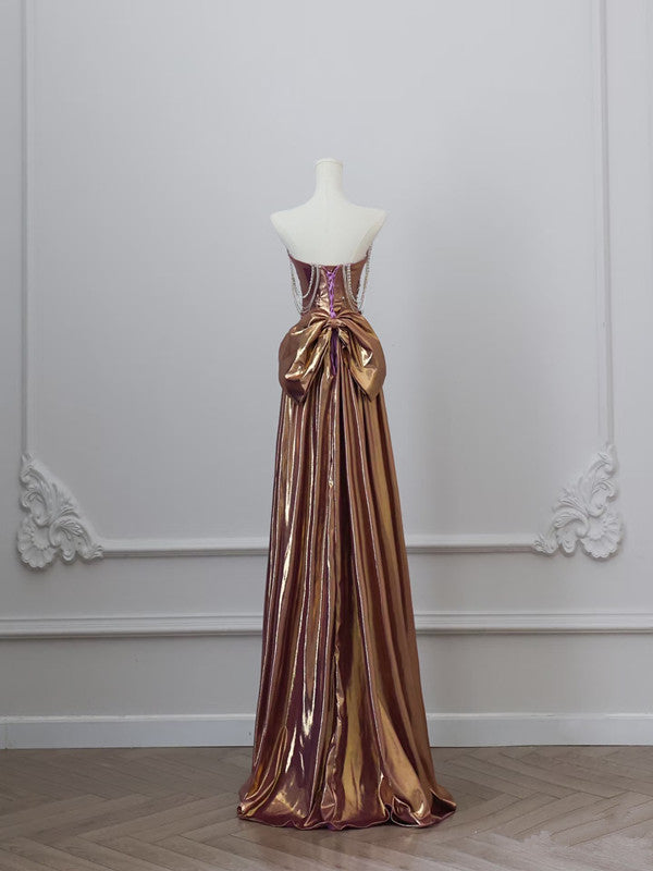 Sexy Mermaid Strapless Sequin Brown Long Classy Prom Dress