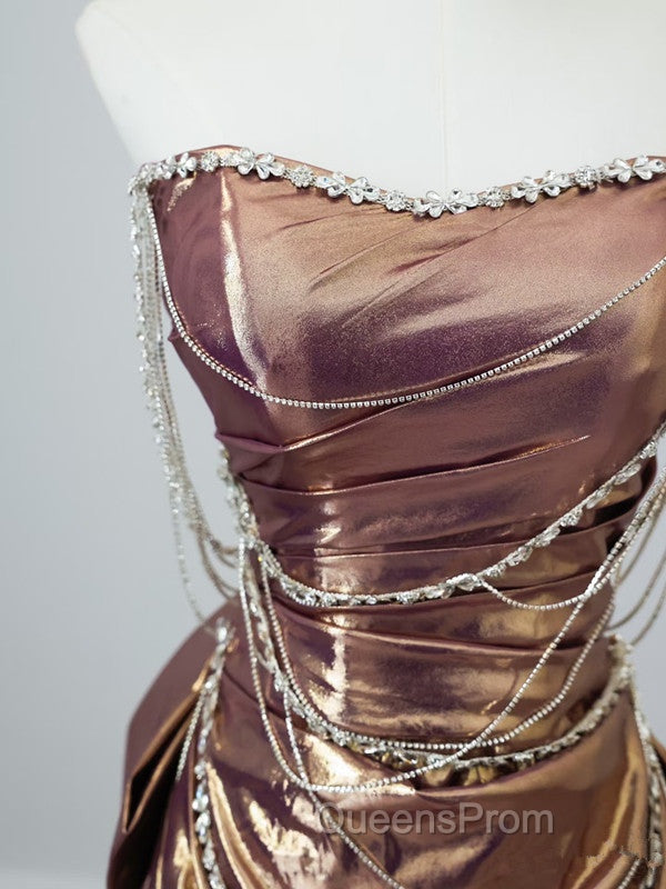 Sexy Mermaid Strapless Sequin Brown Long Evening Prom Dress
