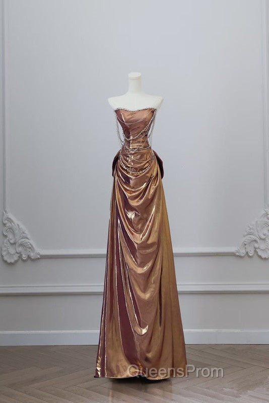 Sexy Mermaid Strapless Sequin Brown Long Evening Prom Dress