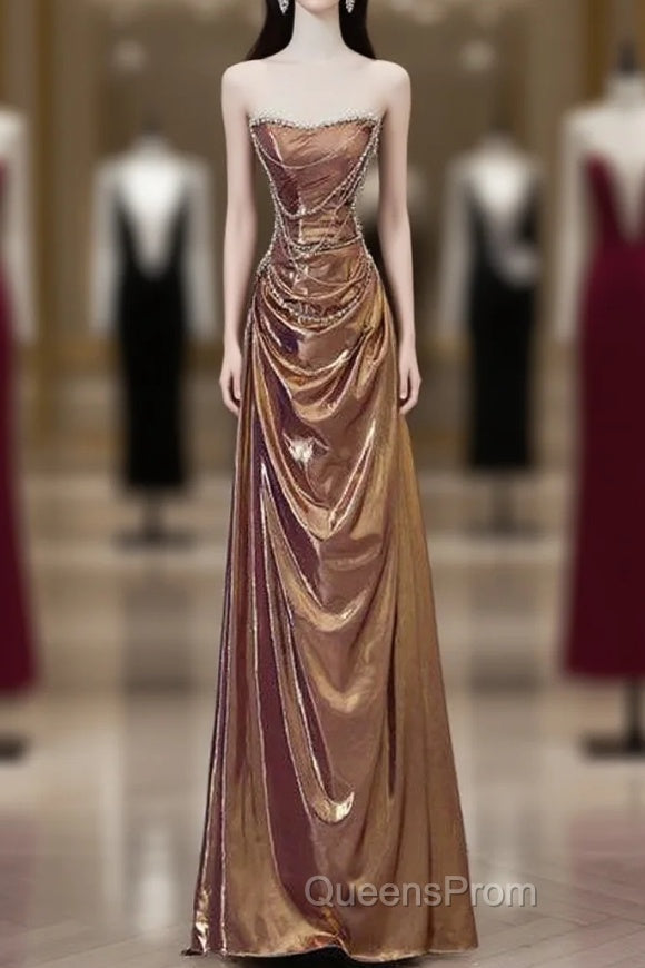Sexy Mermaid Strapless Sequin Brown Long Evening Prom Dress Main image