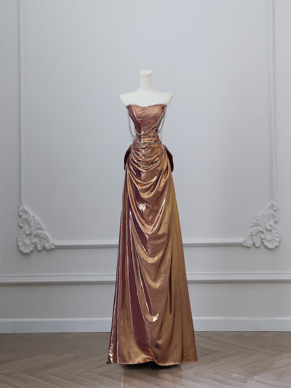 Sexy Mermaid Strapless Sequin Brown Long Classy Prom Dress