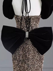 Sexy Mermaid Strapless Sequin Gold Floor Length Evening Prom Dress