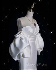 Sexy Mermaid Strapless Short Sleeves White Satin Wedding Dress Brides Dress