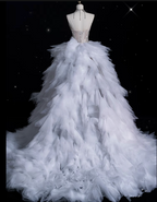 Sexy Mermaid Strapless Tulle With Silver Beads Long Wedding Dress Brides Dress