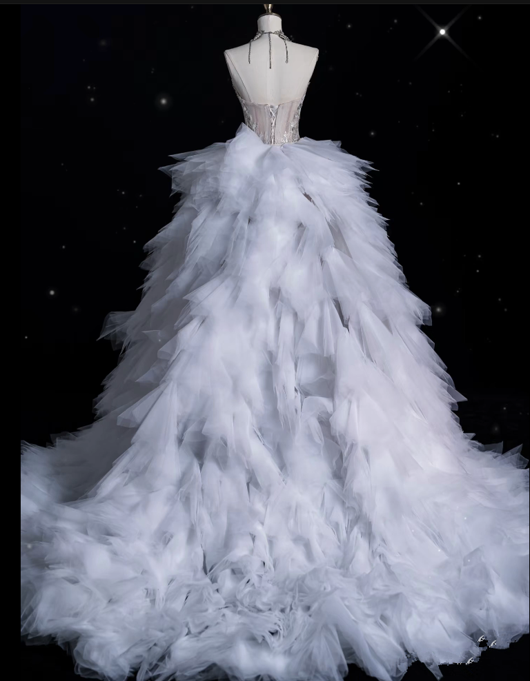 Sexy Mermaid Strapless Tulle With Silver Beads Long Wedding Dress Brides Dress