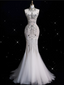 Sexy Mermaid Strapless Tulle With Silver Beads Long Wedding Dress Brides Dress