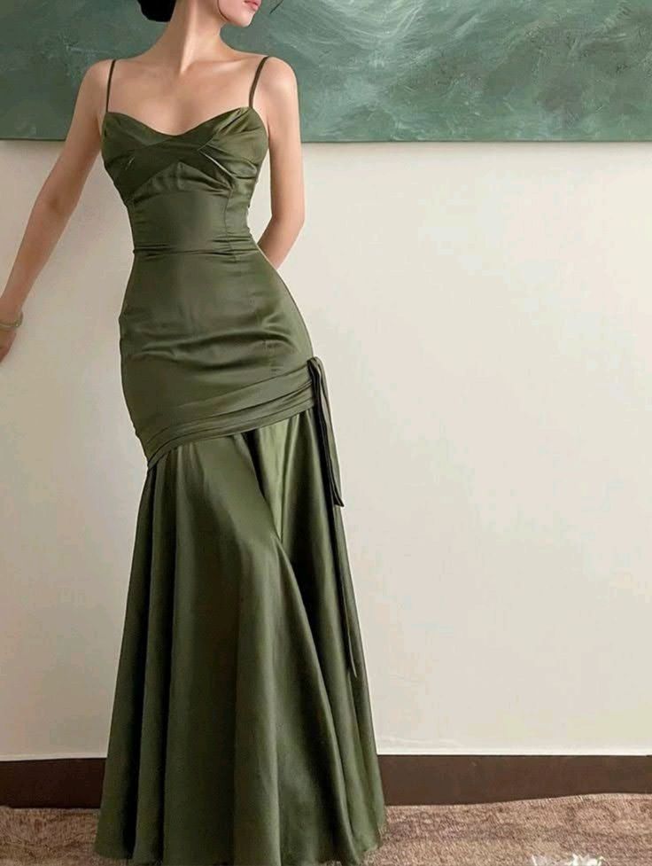 Sexy Mermaid Straps Green Party Dress Satin Long Classy Prom Dress Secondary image