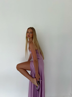 Sexy Mermaid Straps Lilac Slit Long Classy Prom Dress