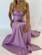 Sexy Mermaid Straps Lilac Slit Long Classy Prom Dress