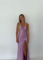 Sexy Mermaid Straps Lilac Slit Long Classy Prom Dress