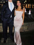 Sexy Mermaid Straps Long Pink Classy Prom Dress Classy Evening Dress