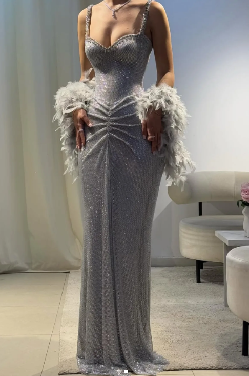 Sexy Mermaid Straps Silver Sequin Long Classy Prom Dress Party Dress 20Th Birthday Outfits Graduation Dress Secondary image