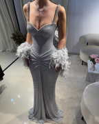 Sexy Mermaid Straps Silver Sequin Long Classy Prom Dress Party Dress 20Th Birthday Outfits Graduation Dress
