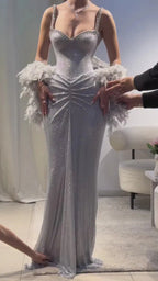 Sexy Mermaid Straps Silver Sequin Long Classy Prom Dress Party Dress 20Th Birthday Outfits Graduation Dress