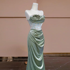 Sexy Mermaid Sweetheart Green Long Classy Evening Dress Satin Classy Prom Dress