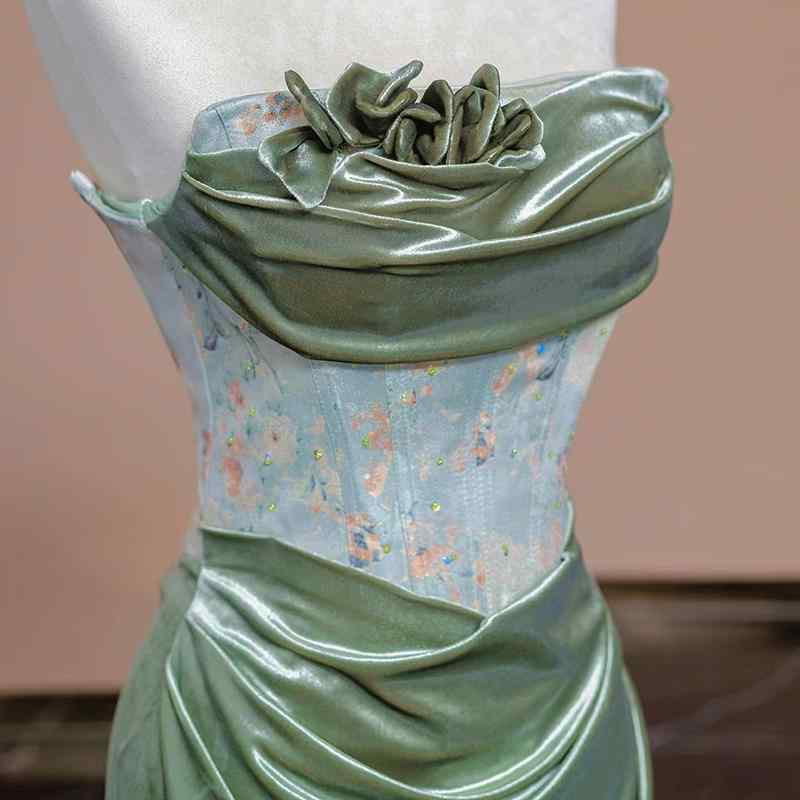 Sexy Mermaid Sweetheart Green Long Classy Evening Dress Satin Classy Prom Dress