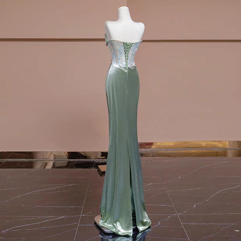 Sexy Mermaid Sweetheart Green Long Classy Evening Dress Satin Classy Prom Dress
